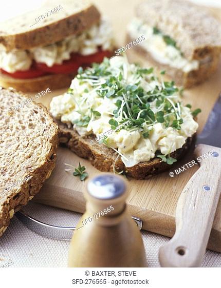 Vegetable salad and cress on wholemeal bread