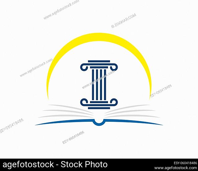 Abstract book with law pillars and yellow swoosh