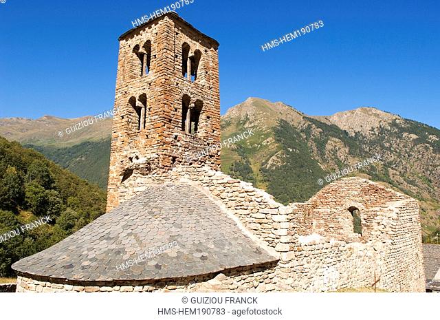 France, Ariege, Merens les Vals, 11th century Saint Pierre Church with Romanesque style at Merens d' en Haut
