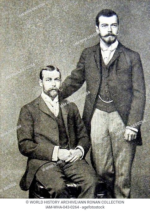 Portrait of King George V (1865 - 1936) and Tsar Nicholas II of Russia (1868 - 1918). King George had formed a strong attachment with his ill-fated cousin...