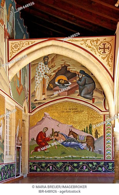 Wall murals and wall mosaics, Kykkos Monastery, Troodos Mountains, Cyprus, Europe