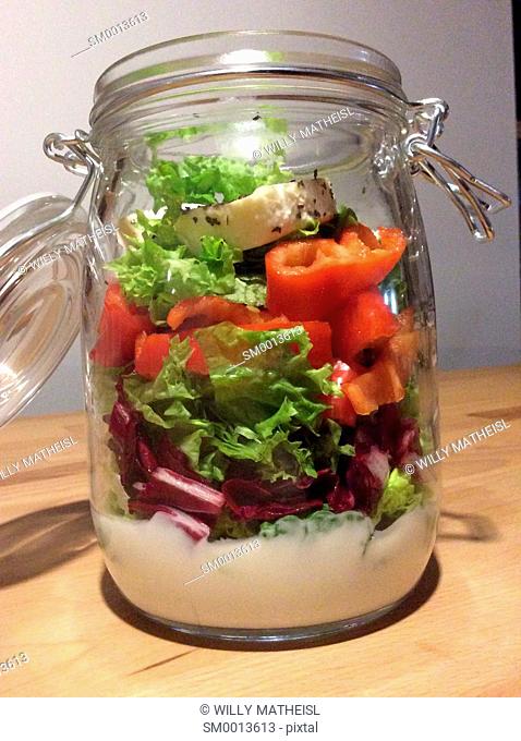 Salad in a jar. A quick and portable healthy lunch in the go