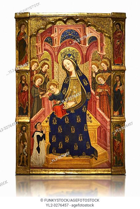 Gothic painted Panel Virgin of the Angels by Enrique de Estencop. Tempera, stucco reliefs and gold leaf on wood. 1391-1392. Dimensions 142