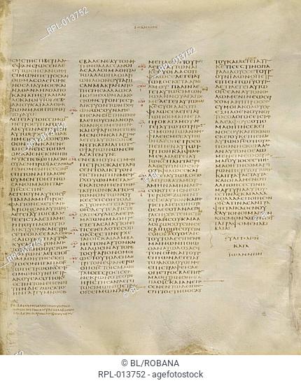 St John's Gospel, Whole folio End of St John's Gospel, chapter 21, 1-25. Image taken from Codex Sinaiticus. Originally published/produced in Eastern...