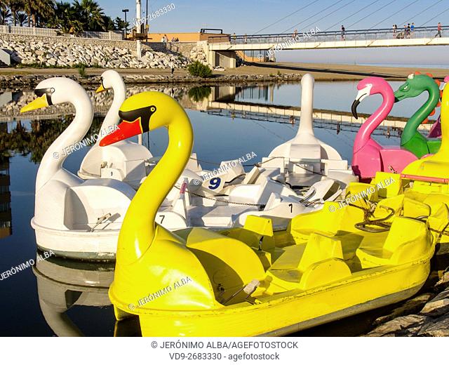 Pedal boats. Fuengirola, Malaga province, Costa del Sol, Andalusia, Spain Europe