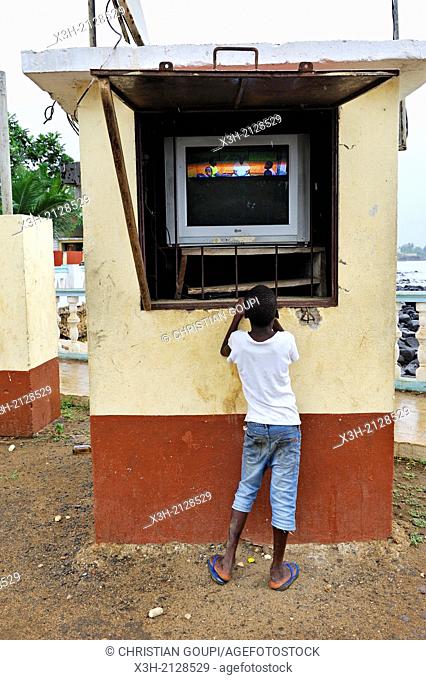 public television in a village of Sao Tome Island, Republic of Sao Tome and Principe, Africa