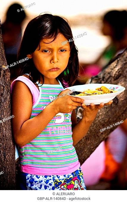 Child Eating, Meal, Terra Preta Community, Negro River, Iranduba, Amazonas, Brazil