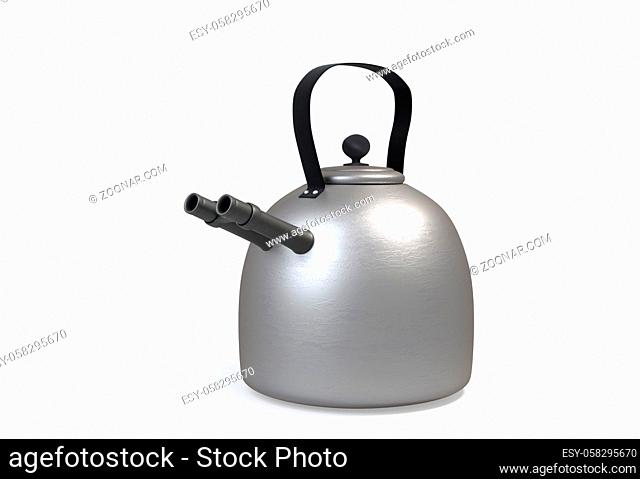 Metal teapot with gun barrel 3d render