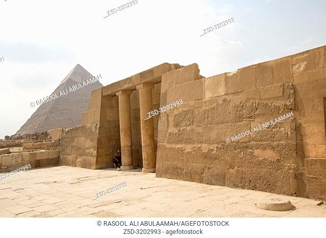 Cairo, Egypt – November 12, 2018: photo for Pyramid of Khufu in the Pyramids of Giza in Cairo city capital of Egypt. and Egyptian monuments showing the...