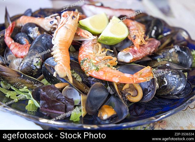 Mariscada seafood on plate Andalusia Spain
