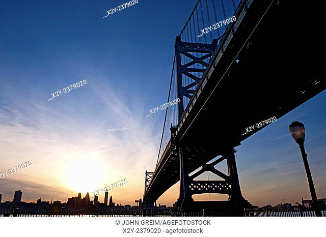 Benjamin Franklin Bridge connecting Philadelphia and Camden, New Jersey, USA
