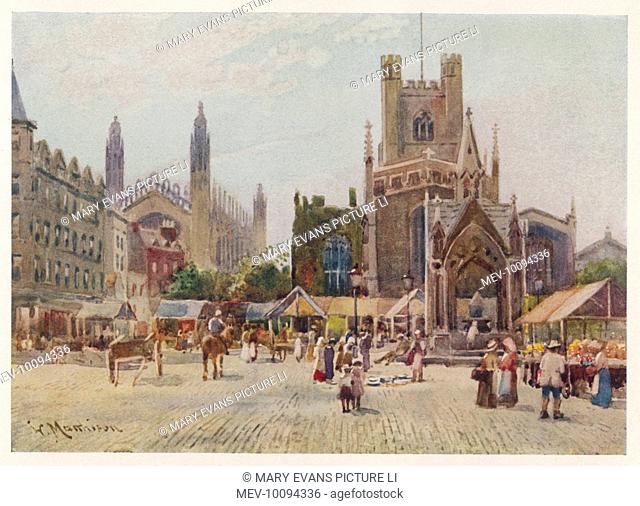 Cambridge: Market Square, with Great St Mary's on the right, and King's College Chapel on the left