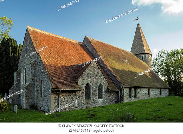 Spring evening at St John's church in the village of Piddinghoe near Newhaven, East Sussex, England
