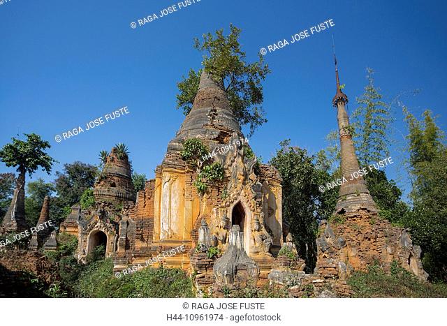 Indeinn, Inle, Myanmar, Burma, Asia, Stupas, hill, colourful, famous, history, natural, old, ruins, stupas, touristic, travel