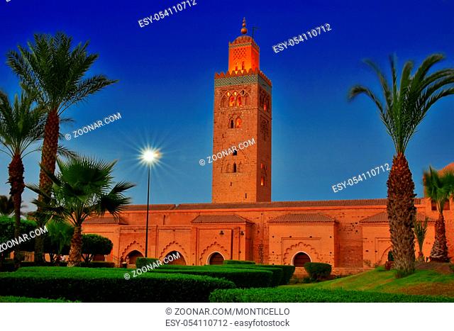 Koutoubia Mosque in the southwest medina quarter of Marrakesh, Morocco