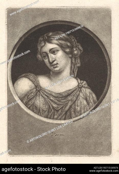 Bust of a young woman Vertu (title on object), Virtuousness, 'Amor di Virtù', 'Attione virtuosa', 'Guida sicura de' veri honori ' ' Virtù ' ' Virtù insuperabile...