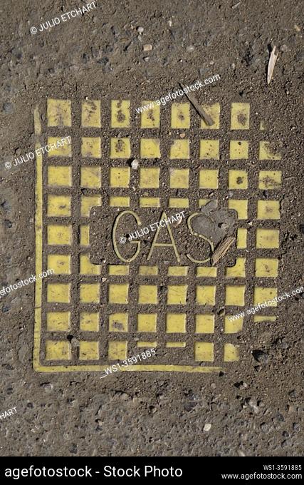 Gas supply manhole cover in London, England, UK