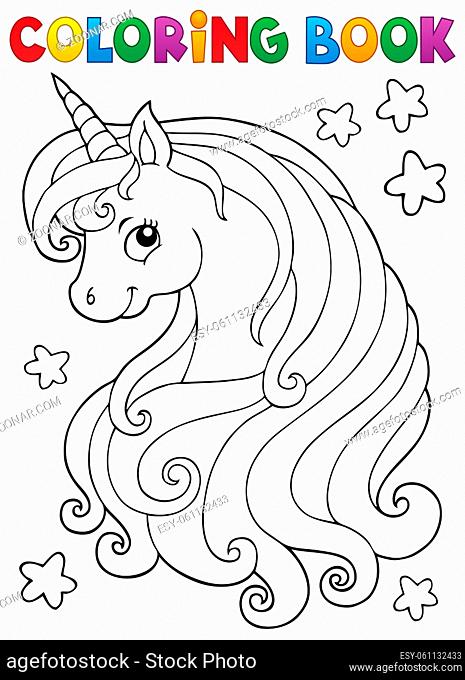 Coloring book unicorn head theme 1 - picture illustration