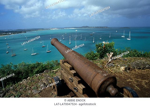 Fort Marigot has traditional gun emplacements overlooking the sea channel in the harbour at St Martin