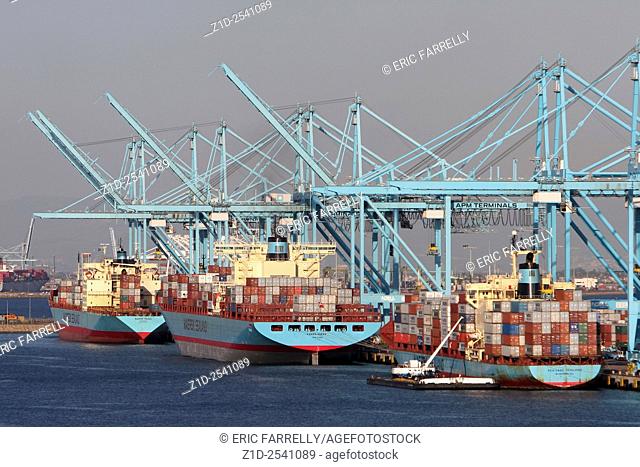 Busy Container berths at port of Los Angeles USA