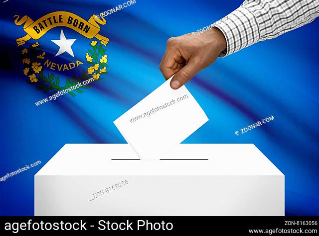 Voting concept - Ballot box with US state flag on background - Nevada