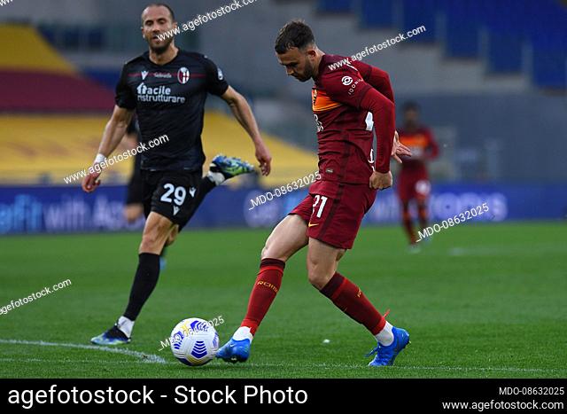 The Footballer of Roma Borja Mayoral score the goal during the match Roma-Bologna at the stadio Olimpico. Rome (Italy), April 11st, 2021
