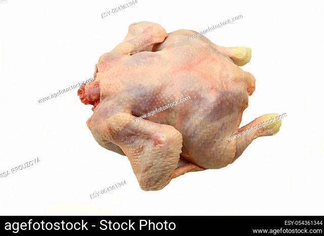 Raw chicken on the white background. Raw meal