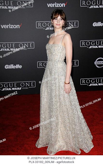 Felicity Jones at the world premiere of ""Rogue One: A Star Wars Story"" held at the Pantages Theatre in Hollywood, CA, December 10, 2016