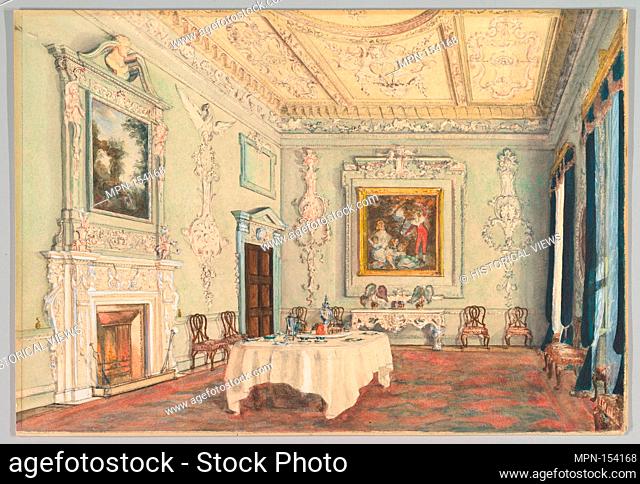Kirtlington Park, Oxfordshire: View of the Dining Room. Artist: Susan Alice Dashwood (British, 1856-1922); Date: 1876; Medium: Watercolor and gouache over...