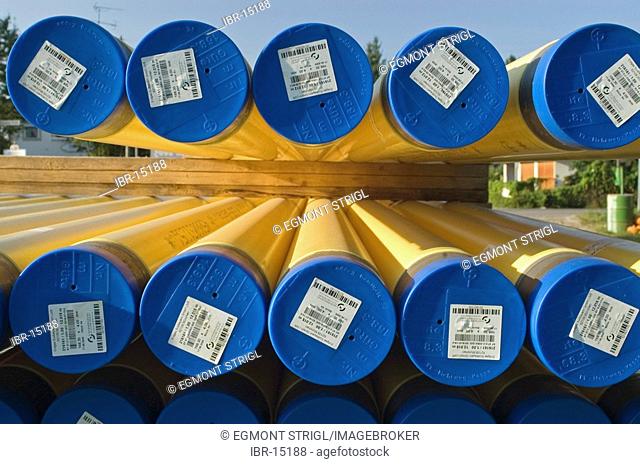 Piled up natural gas pipes, Germany