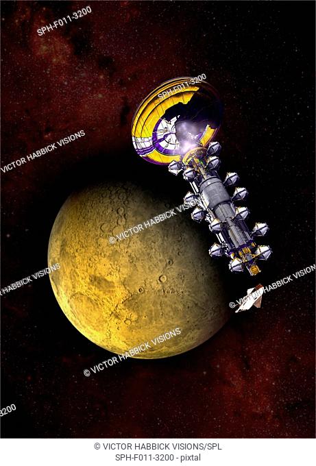 Spacecraft in Mars' orbit, computer illustration