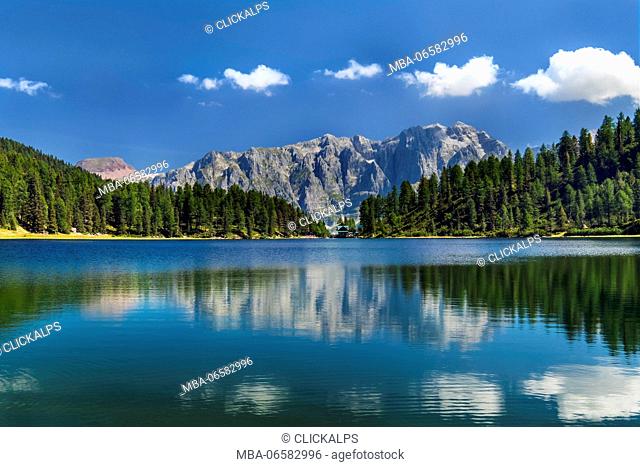 Lake Magliette, Madonna di Campiglio, Trento, Trantino Alto Adige, Italy Lake Malghette photographed at a summer day, You can see the background of the Brenta...