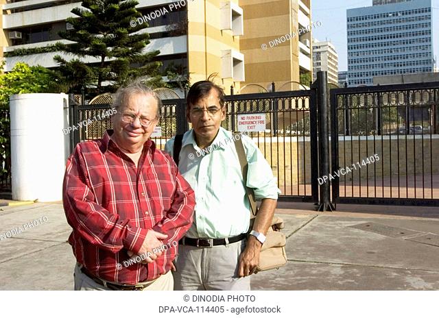 English Ruskin Bond  with photojournalist Pradeep chandra  ; Bombay Mumbai ; Maharashtra ; India NO MR