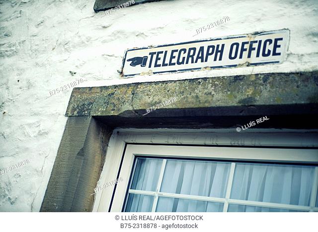Telegraph office, vintage steering signal on the facade of a house in Buckden, Yorkshire Dales, England, UK