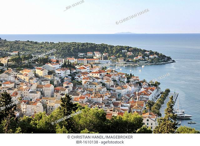 View from Spanjola fortress on town of Hvar, Hvar island, Croatia, Europe