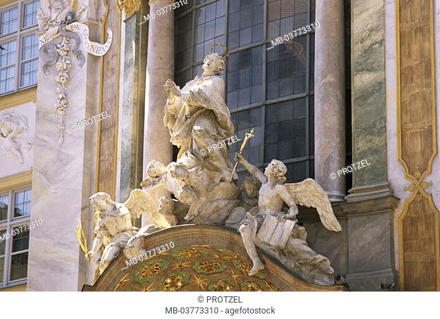 Germany, Upper Bavaria, Munich,  Asamkirche, portal, detail,  Saint figures Europe, Bavaria, Sendlinger street, church, parish church, Asa m church, 1733-50