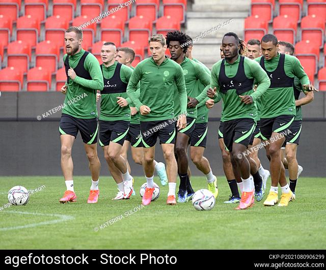 Soccer players Ferencvarosi TC Budapest in action during the training session prior to Football Champions League 3rd qualifying round return match: Slavia Praha...