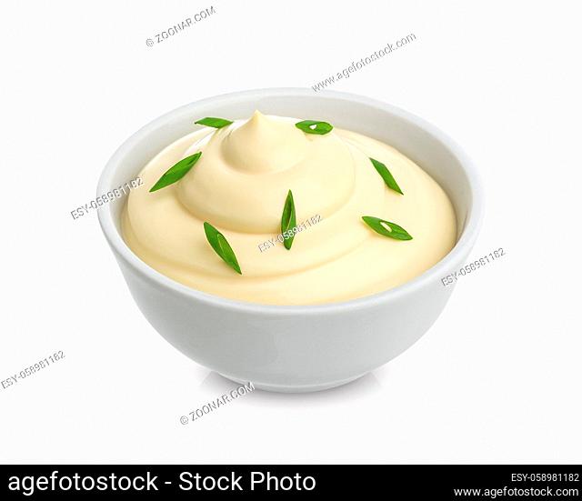 Sour cream with onion isolated on white background with clipping path