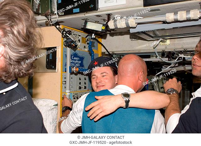 In the International Space Station's Zvezda Service Module, Russian cosmonaut Roman Romanenko, Expedition 2021 flight engineer