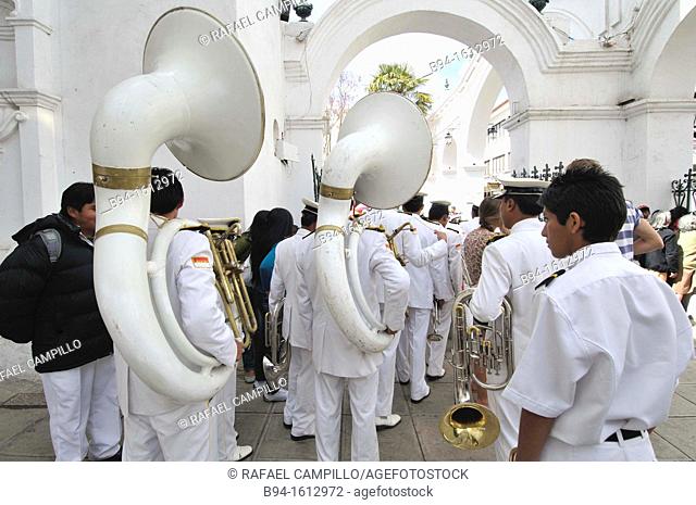 Musicians in a parade. Sucre, also known historically as Charcas, La Plata and Chuquisaca is the constitutional capital of Bolivia and the capital of the...