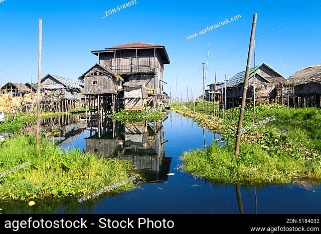 Stilt houses in village on Inle Lake, Myanmar, Asia