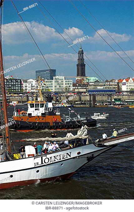 Ancient sailing ship in Hamburg during the 817th anniversary of Hamburg Harbour, Hamburg, Germany