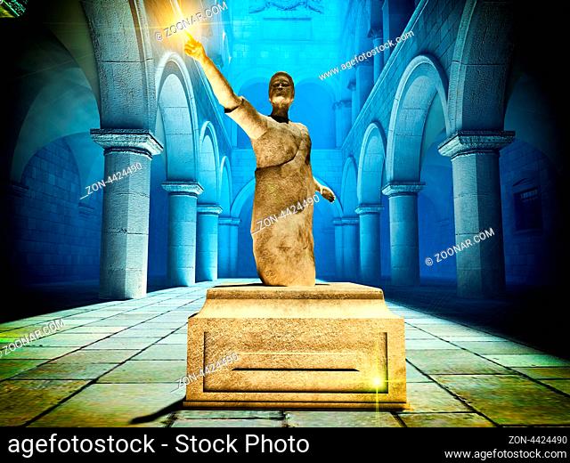 Roman statue of senator in court