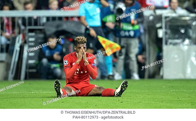 Bayern Munich's Kingsley Coman reacts during the UEFA Champions League semi final soccer match FC Bayern Munich vs Atletico Madrid in Munich, Germany