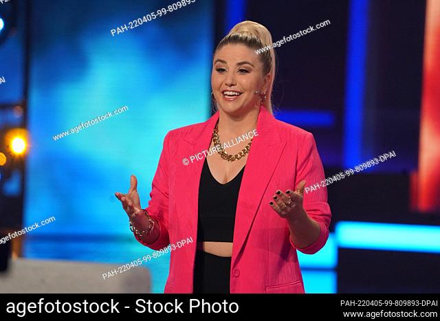 05 April 2022, Berlin: Singer Beatrice Egli is on stage during the recording of the ""Beatrice Egli Show"". The show will be broadcast on SWR and MDR television...