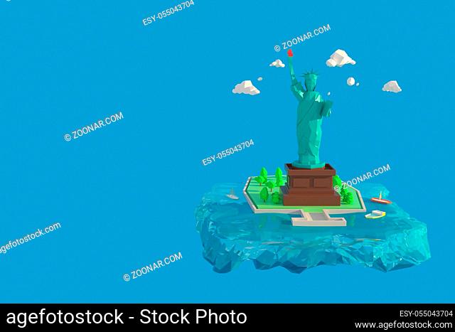 3D illustrator Statue of Liberty or Liberty Enlightening the World in New York, USA. 3d rendering Low Polygon Geometry Background