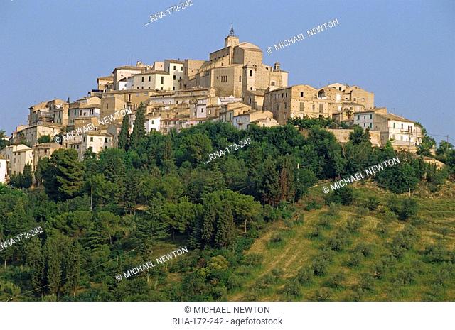 Houses and church of an ancient wine town on a hill at Loreto Aprutino in Abruzzi, Italy, Europe