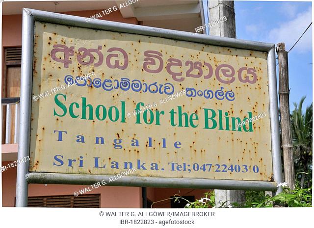Sign, School for the Blind, Tangalle, Sri Lanka, Ceylon, South Asia, Asia