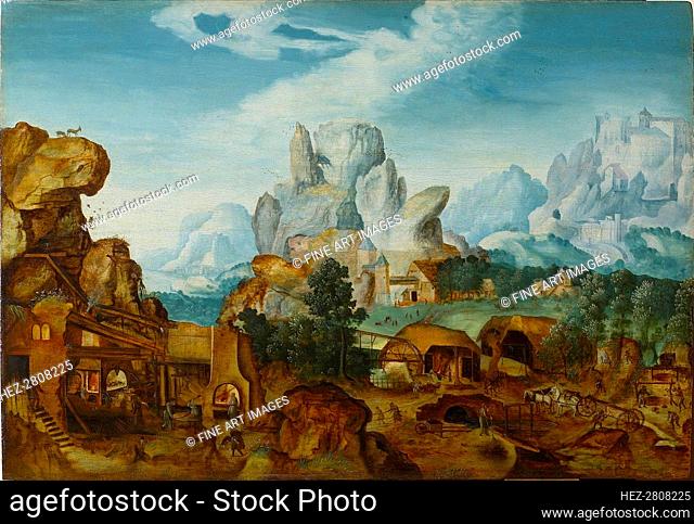 Rocky Landscape with a Forge (The Flight into Egypt) , before 1550. Creator: Herri met de Bles, Henri de (1510-1550)