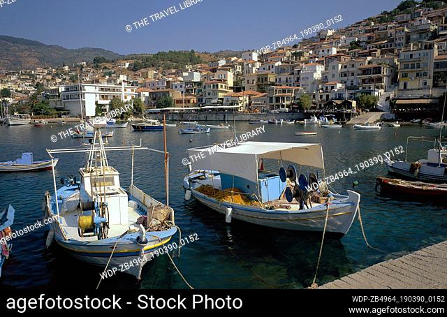 Greek Islands Lesbos Island Plomari Harbour Scene Europe European Aegean Islands North Eastern Aegean Islands Lesvos Mytilini Myrtilini Mitilini Greece Greek...